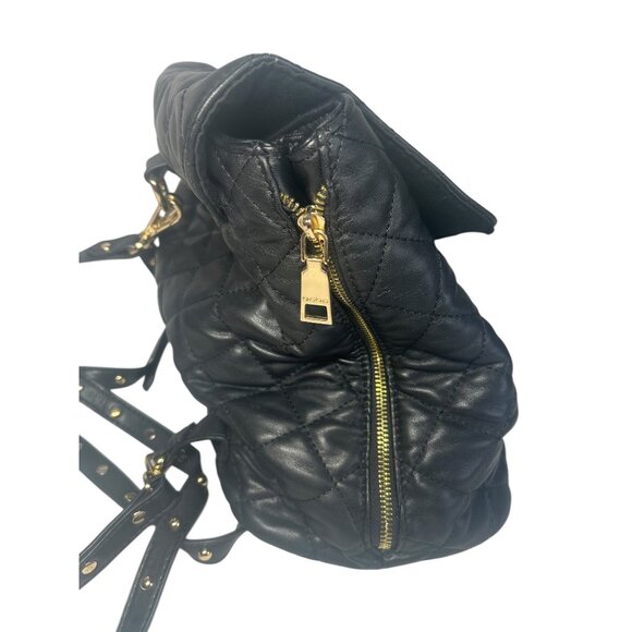 Bebe Los Angeles Back Pack Black Quilted Side Zip Purse - Picture 7 of 14